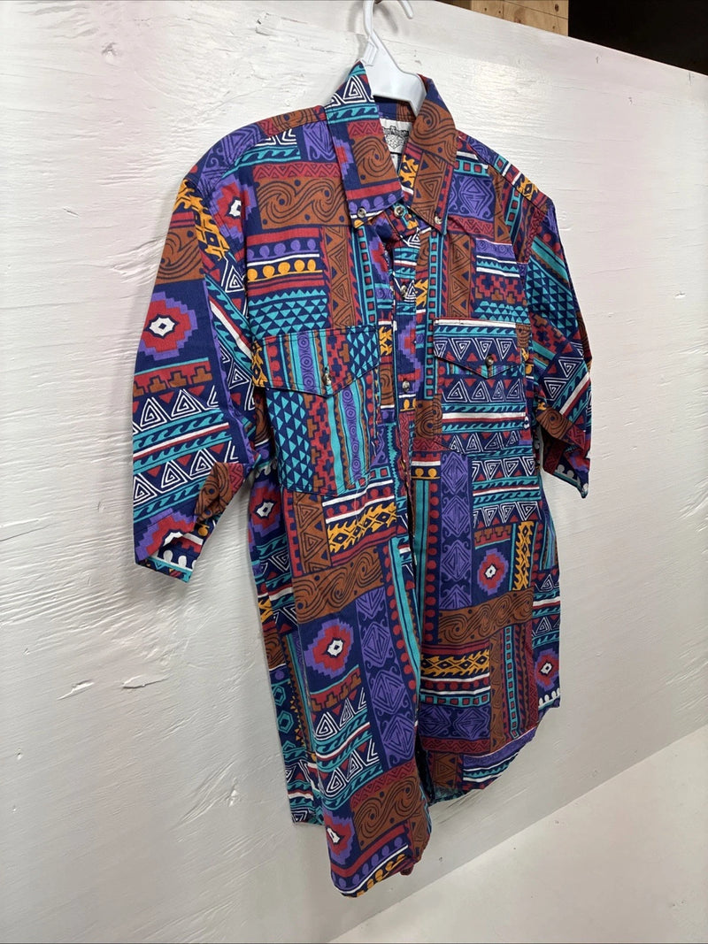New Men’s San Angela Multiple Color Design Short Sleeve Button Up Medium J-75