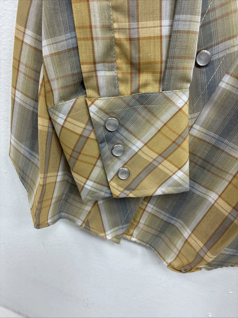 New Women’s Champion Western Yellow Plaid Long Sleeve Pearl Snap Size 12 LL-109