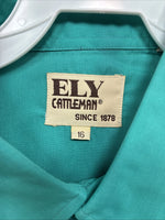New Men’s ELY Cattleman Teal Short Sleeve Pearl Snap 16 Large AA-109
