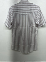 New Men’s Pink Stripped ELY Cattleman Short Sleeve Pearl Snap Shirt. 14.5 S P-69