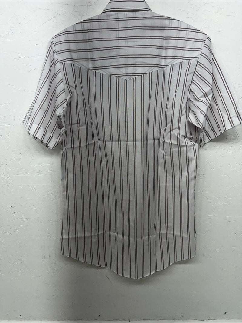 New Men’s Pink Stripped ELY Cattleman Short Sleeve Pearl Snap Shirt. 14.5 S P-69