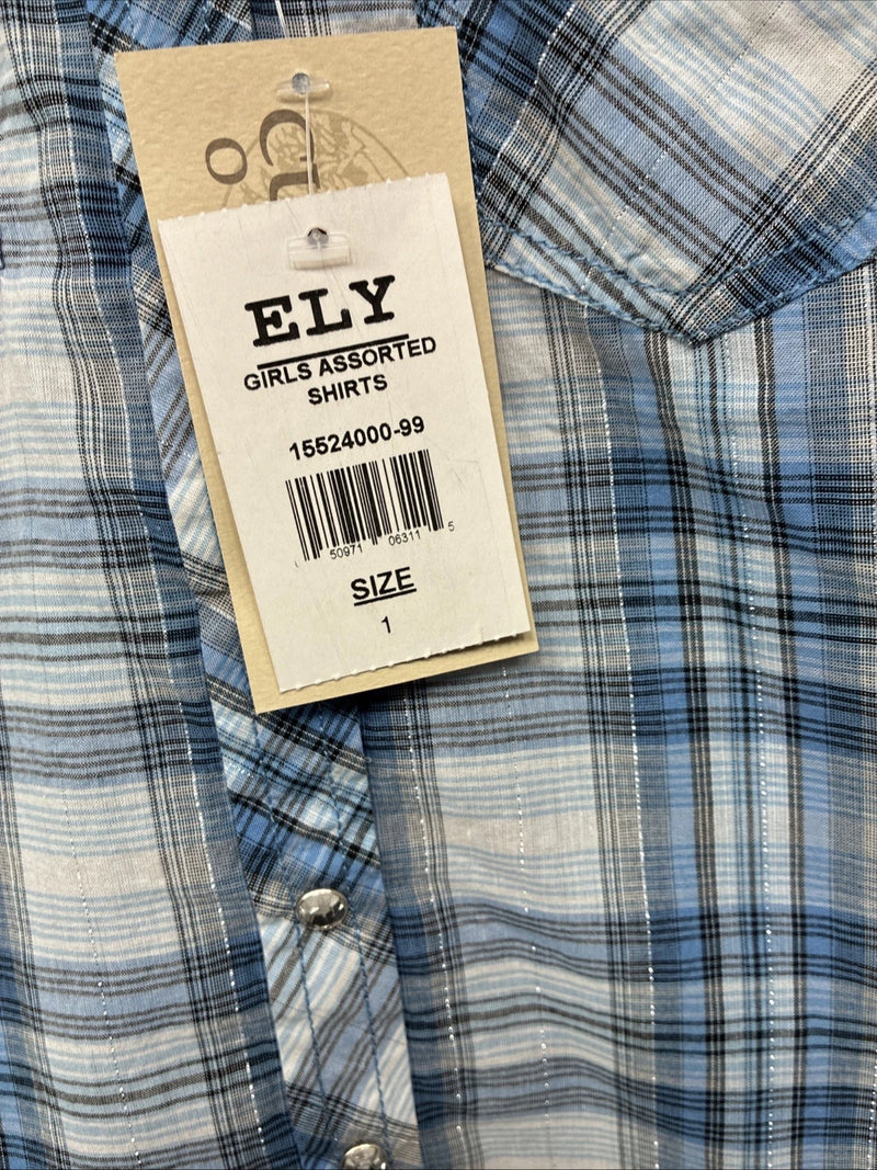 New Girls Cumberland Blue Plaid Long Sleeve Pearl Snap Size 1 YY-1