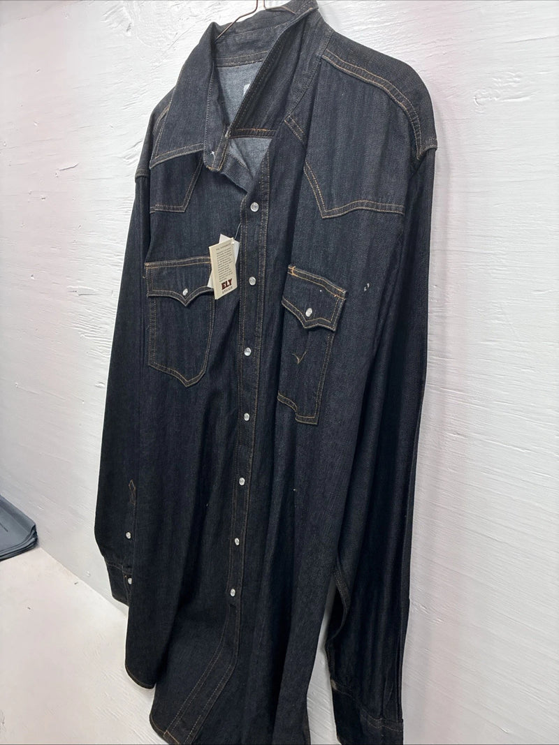 New Men’s ELY Cattleman Dark Wash Jean Long Sleeve Pearl Snap XL Q-44