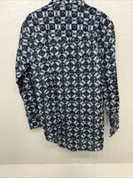 New Mens Blue Flower Denver Westerns Pearl Snap Long Sleeve Shirt. 15.5x33 G-75