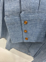 New Men’s Blue Jean Yellow Design Long Sleeve Pearl Snap 16.5 X 34 Large V-95