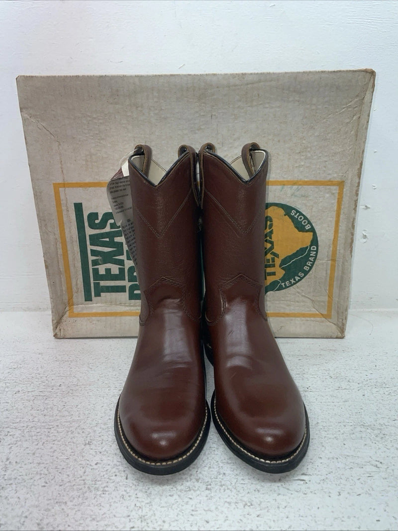 New Youth Brown Texas Brand Cowboy Boots. 3202 4 D. 22-121