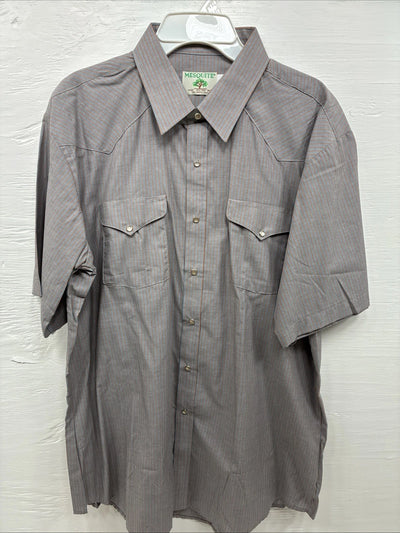 New Men’s Mesquite Gray Orange Stripe Short Sleeve Pearl Snap XL Q-70