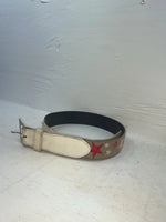 New White Genuine Leather Red And White Star 34” Belt #6110B Z-110