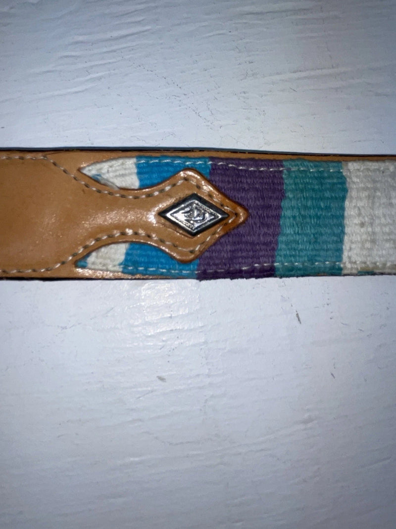 New Brown Genuine Leather Textan Colored Stripes 34” Belt #028856 Z-148