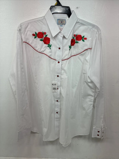 New Women’s Country Charmers White Rose Long Sleeve Pearl Snap XL II-62