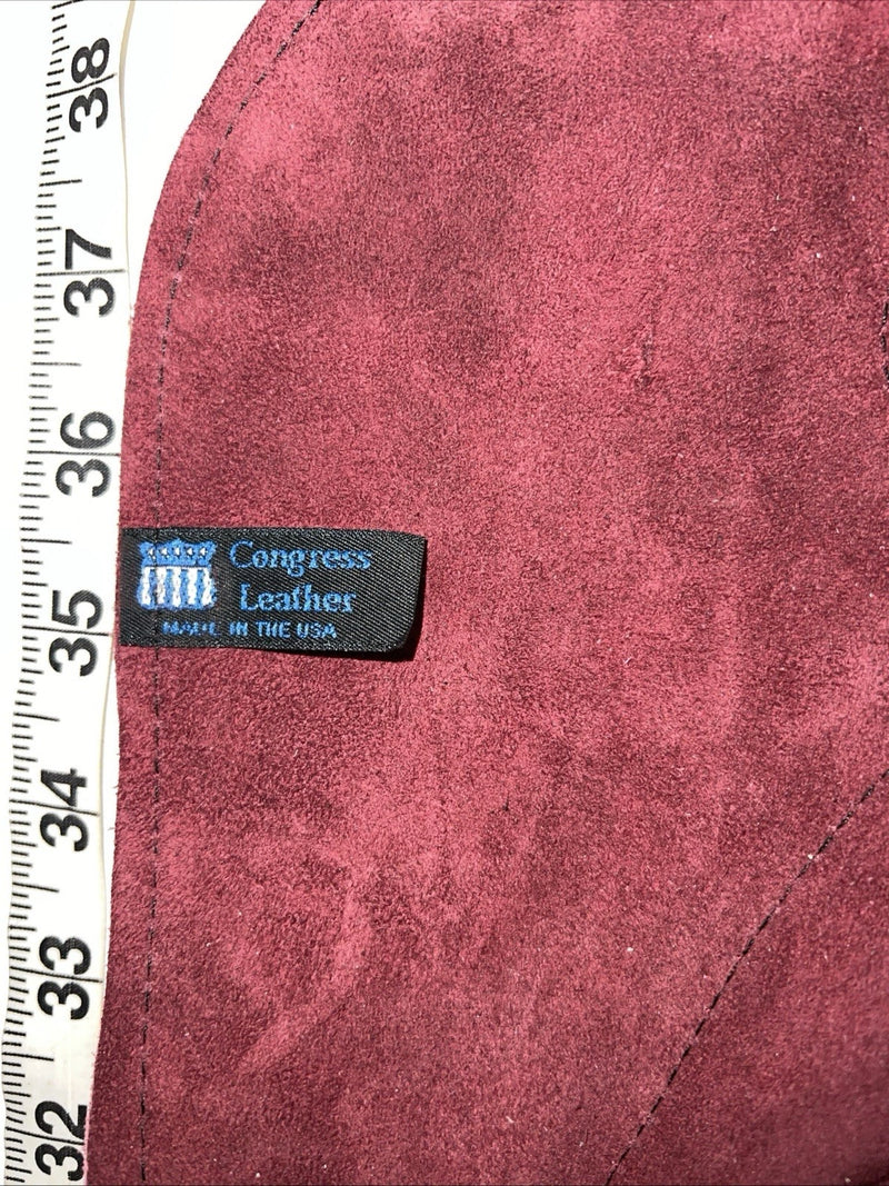 New Burgundy Congress Leather Show Chaps With Fringe Adjustable Waist 42” L N-41