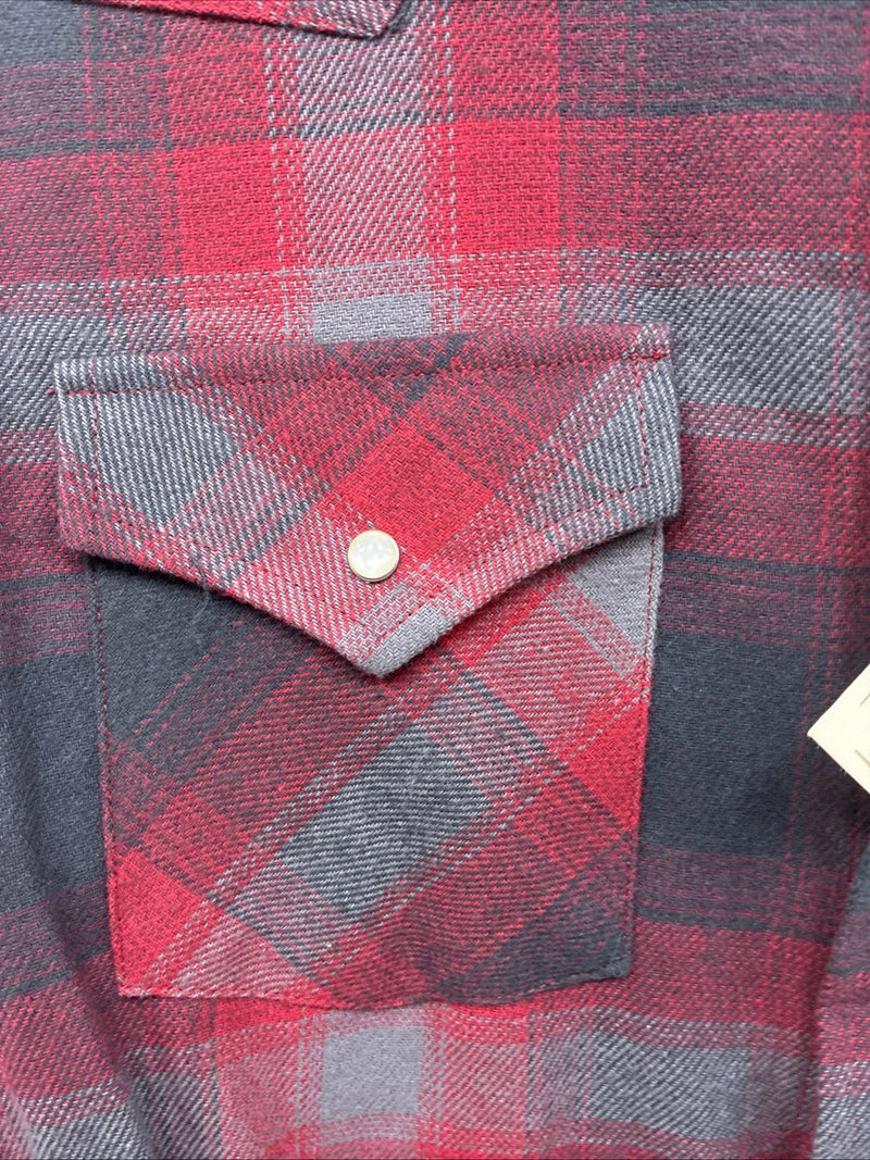 New Men’s ELY Cattleman Red Plaid Heavy Long Sleeve Pearl Snap Large CC-37