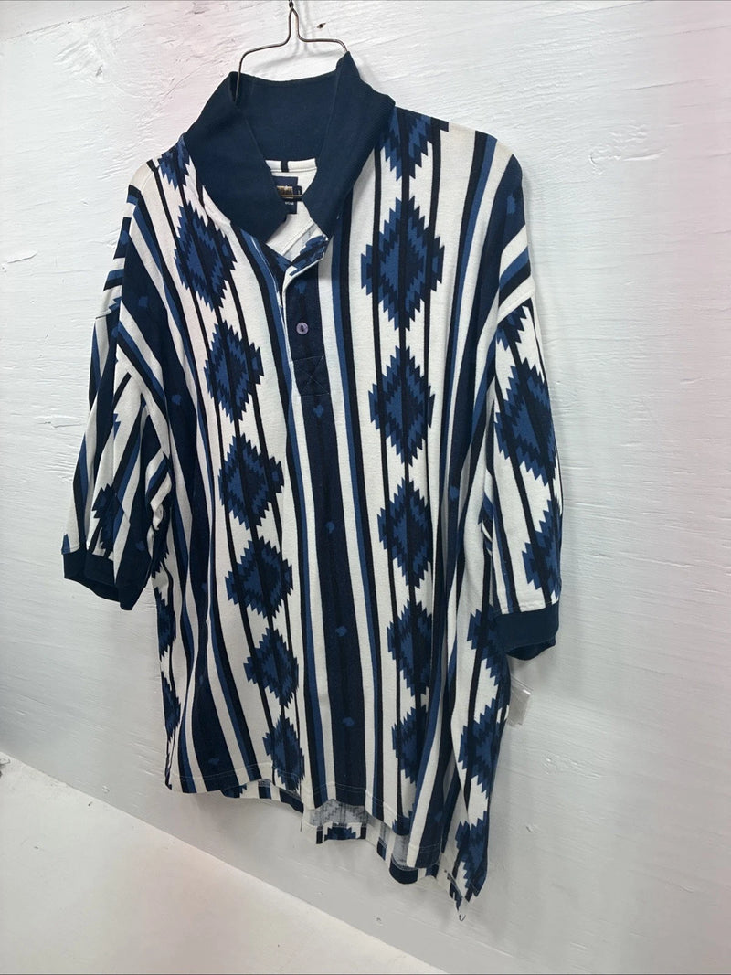 New Men’s Panhandle White Blue Western Shorts Sleeve Polo Shirt Large V-91
