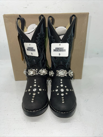 New Children’s Black And Blue Smokey Mountain Cowboy Boots 3283 9 R 24-18