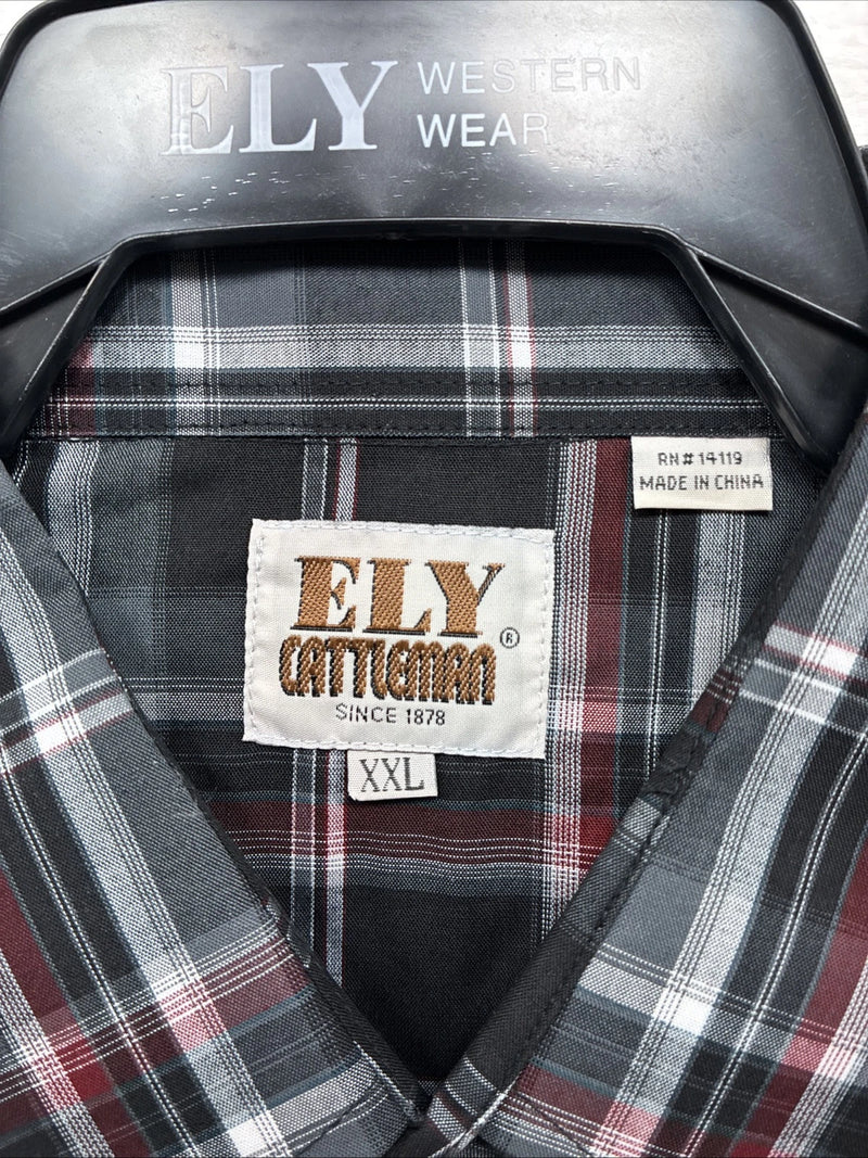 New Men’s ELY Cattleman Black Red Flannel Long Sleeve Pearl Snap 2XL F-93
