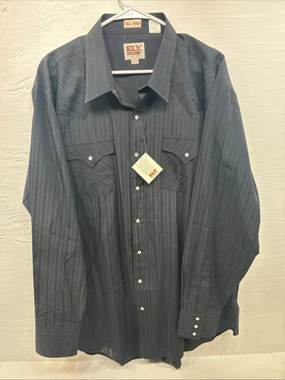 New Men’s ELY Cattleman Black Designed Long Sleeve Pearl Snap 18.5 2XL X-29