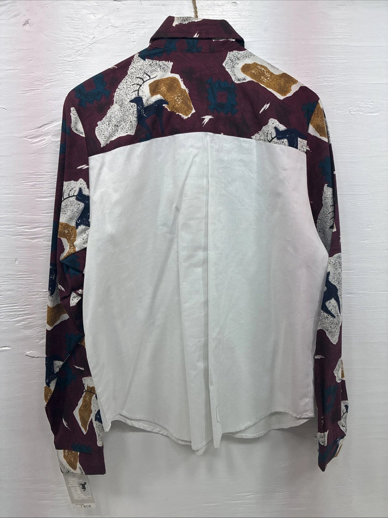 New Youth’s Cowboy Threads White Purple Design Long Sleeve Button Up Large V-74 