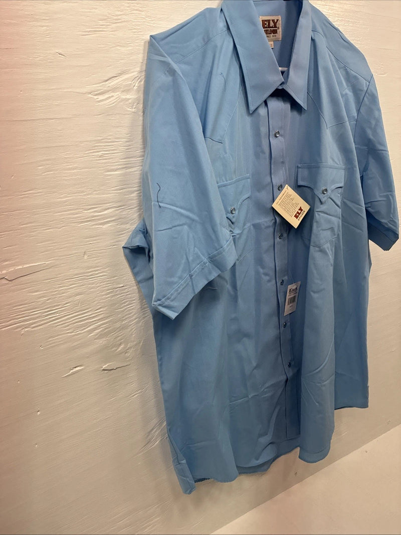 New Men’s ELY Cattleman Blue Someone Short Sleeve Pearl Snap 17 XL O-28