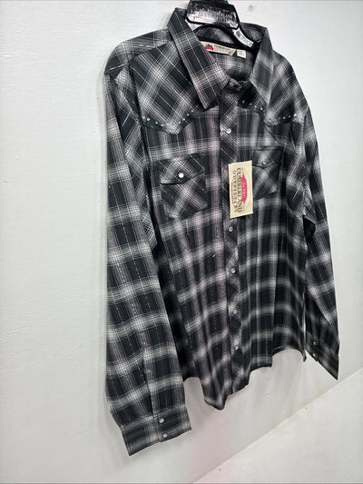 New Women’s Cumberland Black Plaid Long Sleeve Pearl Snap XL II-15