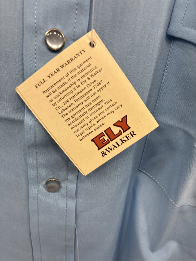 New Men’s ELY Cattleman Blue Simple Short Sleeve Pearl Snap 2XL F-84
