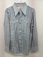 New Men’s Tem Tex Blue Yellow Stripe Long Sleeve Pearl Snap 16.5 Large V-23