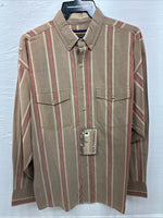 New Men’s Panhandle Slim Brown Red stripe Long Sleeve Button Up Large V-41