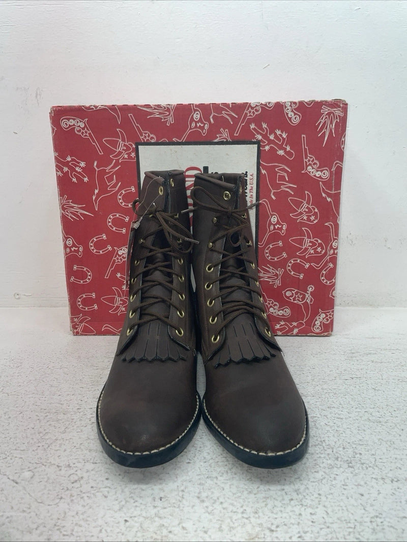 New Youth Brown Lace Up Texas Brand Cowboy Boots. B 1361 3.5 3 1/2 D. 2-170