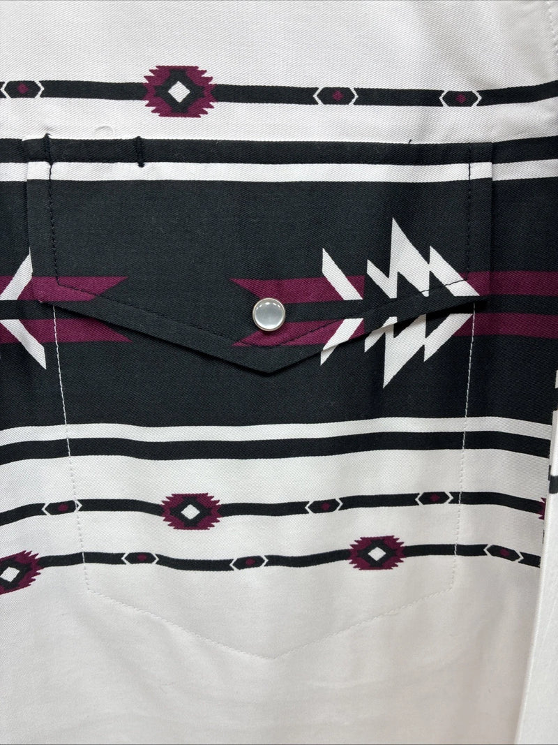 New Men’s Cumberland White Black Purple Long Sleeve Pearl Snap Medium K-26