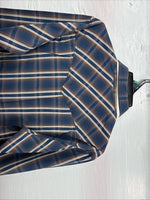 New Men’s ELY 1878 Blue Brown Plaid Long Sleeve Pearl Snap XL T-13