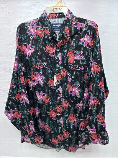 New Men’s Wrangler Black Multiple Western Design Long Sleeve Button Up XL J-28