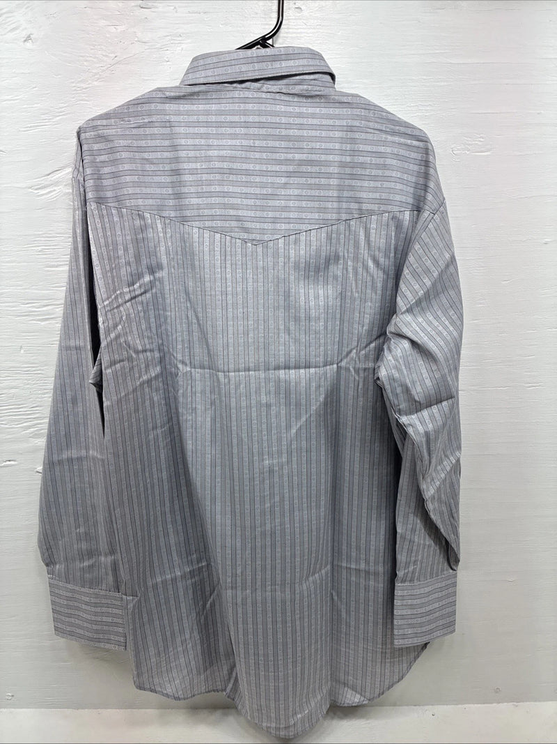 New Men’s ELY Cattleman Gray Stripped Long Sleeve Pearl Snap 18 2XL AA-69