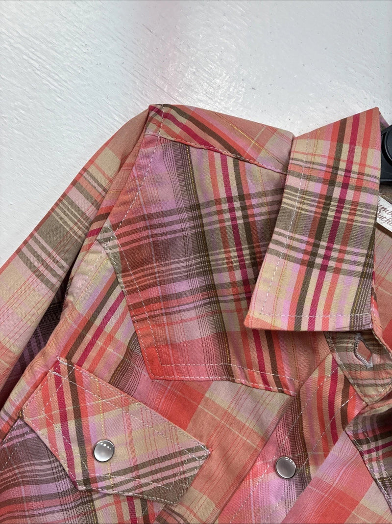 New Girls Cumberland Pink Plaid Long Sleeve Pearl Snap Small MM-13