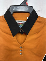 New Women’s Cumberland Orange Black Short Sleeev Crop Button Up Small TT-107 