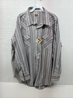 New Men’s ELY Cattleman Gray Stripe Long Sleeve Pearl Snap 18.5 X 35 2XL F-75