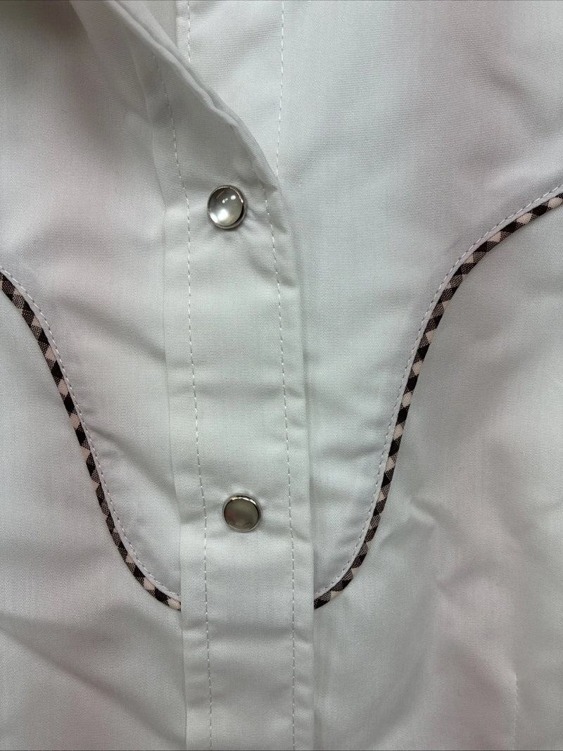 New Women’s H Bar C White Designed Short Sleeve Pearl Snap Size 30 DD-140