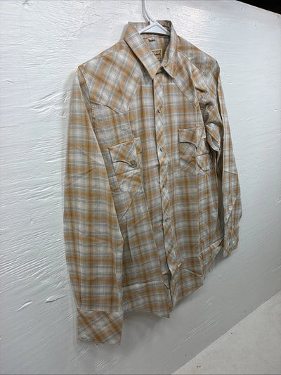 New Youths Karman Orange Gray Plaid Long Sleeve Pearl Snap Size 16 CC-66