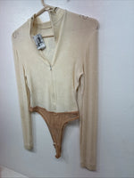 New Tadaski Cream Gem Long Sleeve Half Zip Showing Bodysuit Small TT-44
