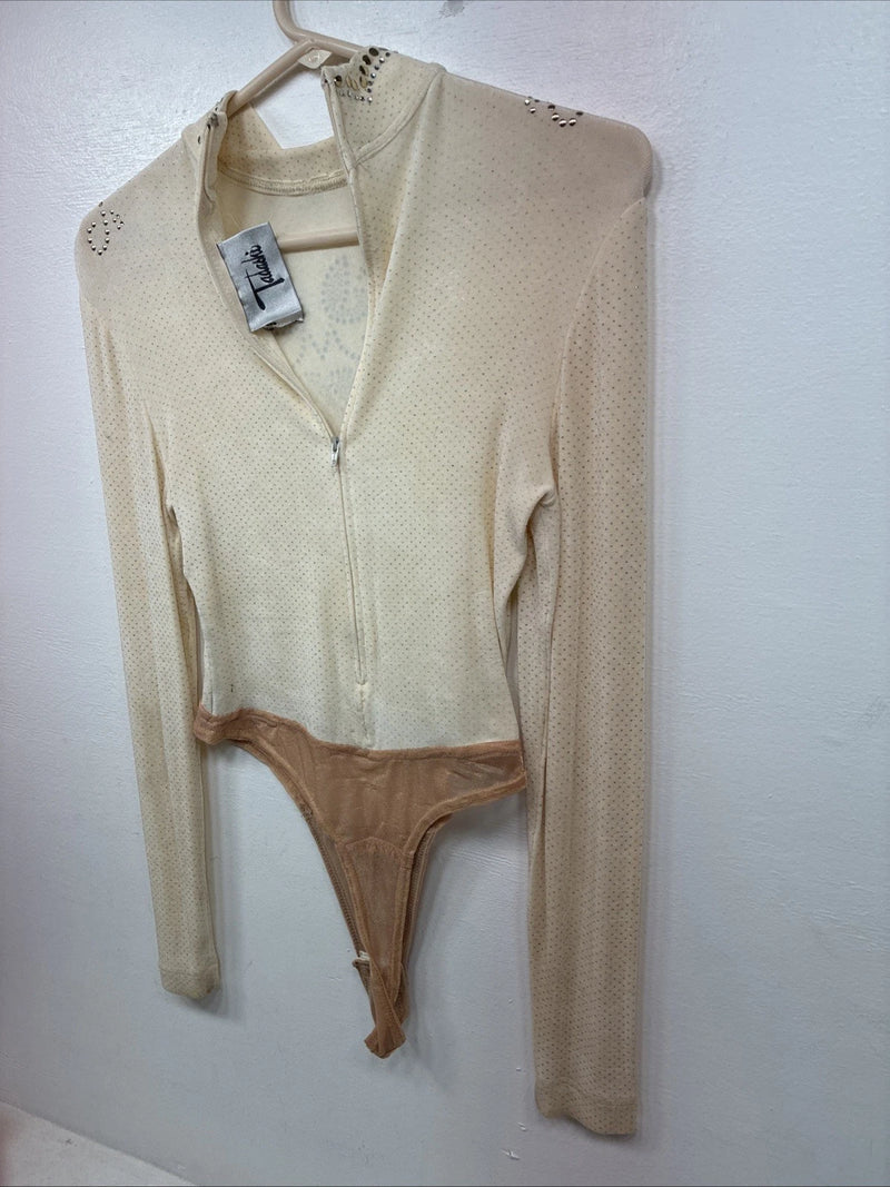 New Tadaski Cream Gem Long Sleeve Half Zip Showing Bodysuit Small TT-44