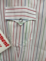New Women’s Rock mount White Stripe Long Sleeve Pearl Snap Small AA-52