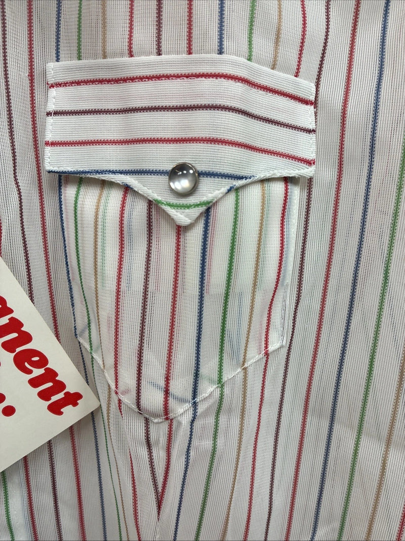 New Women’s Rock mount White Stripe Long Sleeve Pearl Snap Small AA-52