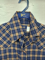 New Kids Panhandle Slim Blue Gold Plaid Long Sleeve Pearl Snap Size 10 CC-81