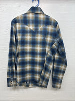 New Kids Panhandle Slim Blue Green Plaid Long Sleeve Pearl Snap Size 10 CC-83