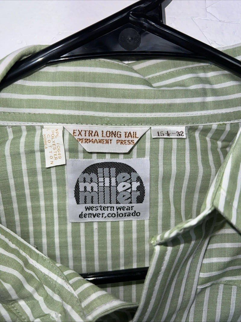 New Men’s Green Stripped Miller Long Sleeve Pearl Snap Shirt 15.5x32 M P-77