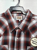 New Men’s ELY Cattleman Orange Red Flannel Short Sleeve Pearl Snap 4XL E-65