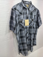 New Men’s ELY Cattleman Gray Blue Plaid Long Sleeve Pearl Snap Large Q-54
