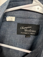 New Men’s Champion Westerns Blue Jean Design Long Sleeve Pearl Snap Medium O-34