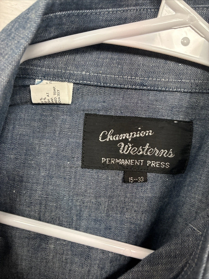 New Men’s Champion Westerns Blue Jean Design Long Sleeve Pearl Snap Medium O-34