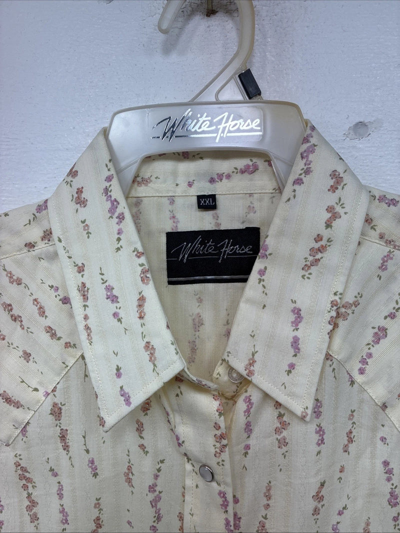 New Women’s White Horse Yellow Floral Long Sleeve Pearl Snap Size XXL YY-47