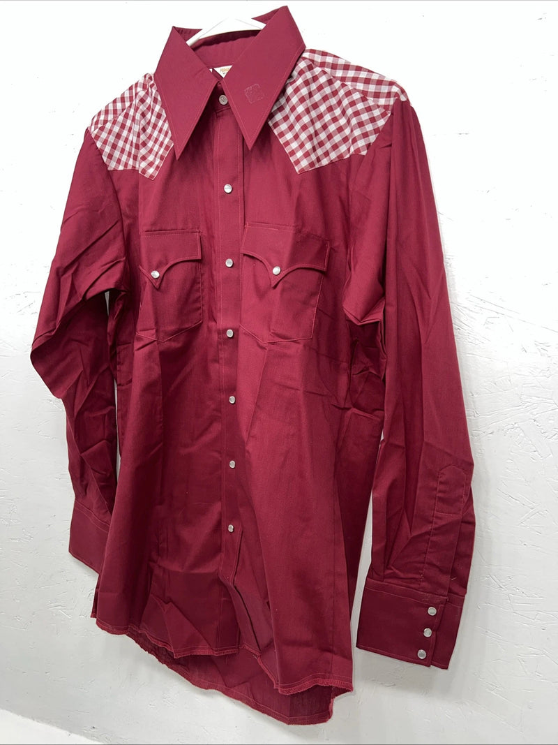 New Men’s Karman Western Wear Red Long Sleeve Pearl Snap 15 X 33 Medium A-187
