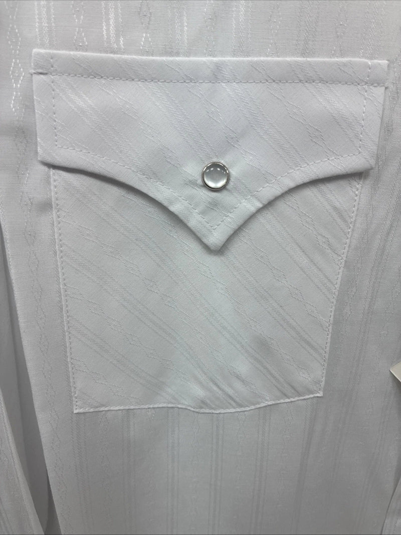 New Men’s ELY Cattleman White Long Sleeve Stripe Pearl Snap 2XL F-58